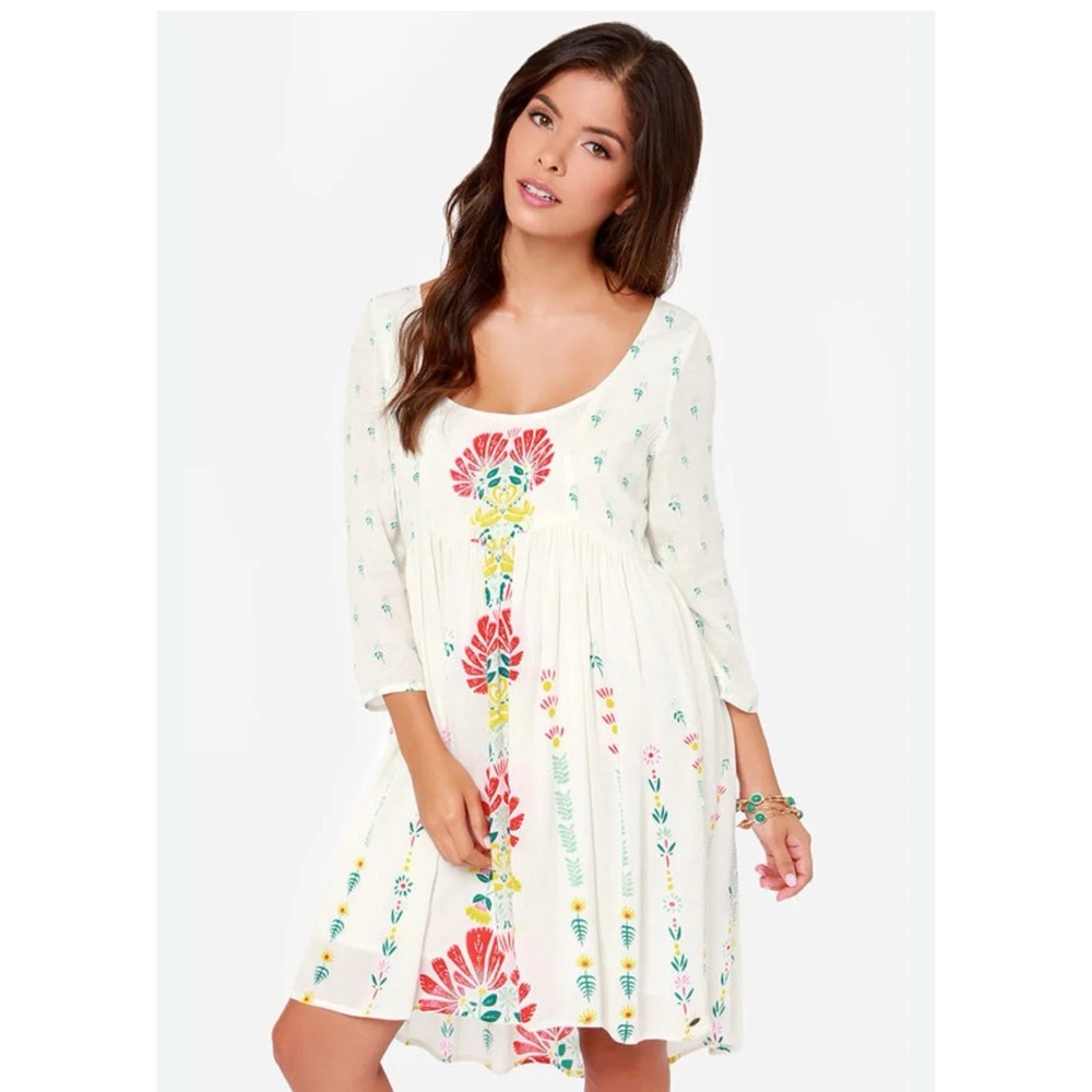 O'NEILL MARGARET IVORY FLORAL PRINT Empire Waist Hi Lo DRESS Lace‎ Up Back S